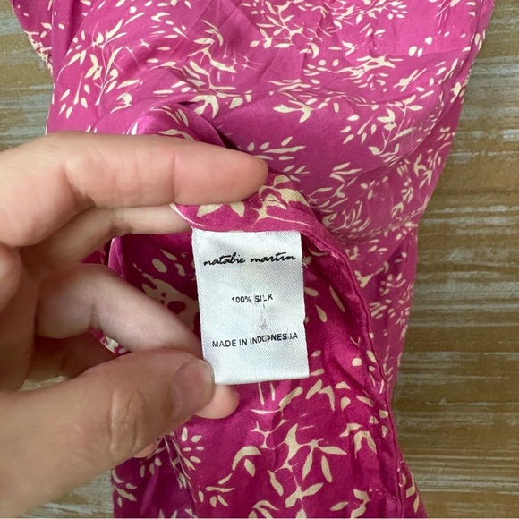 Natalie Martin Haley Dress 100% Silk Pink Floral Tassel Boho Preppy Womens XS - Picture 5 of 8
